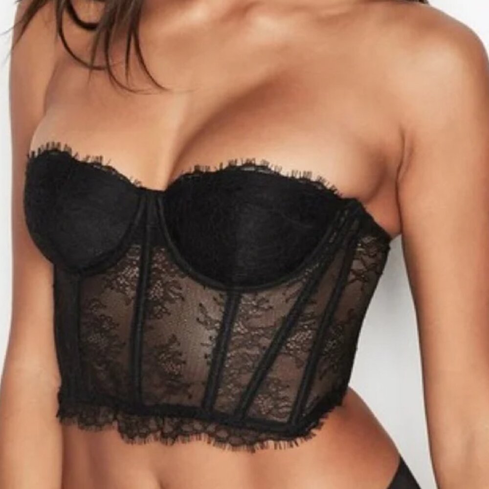 Victoria's Secret Black Lace Unlined Corset Crop Top